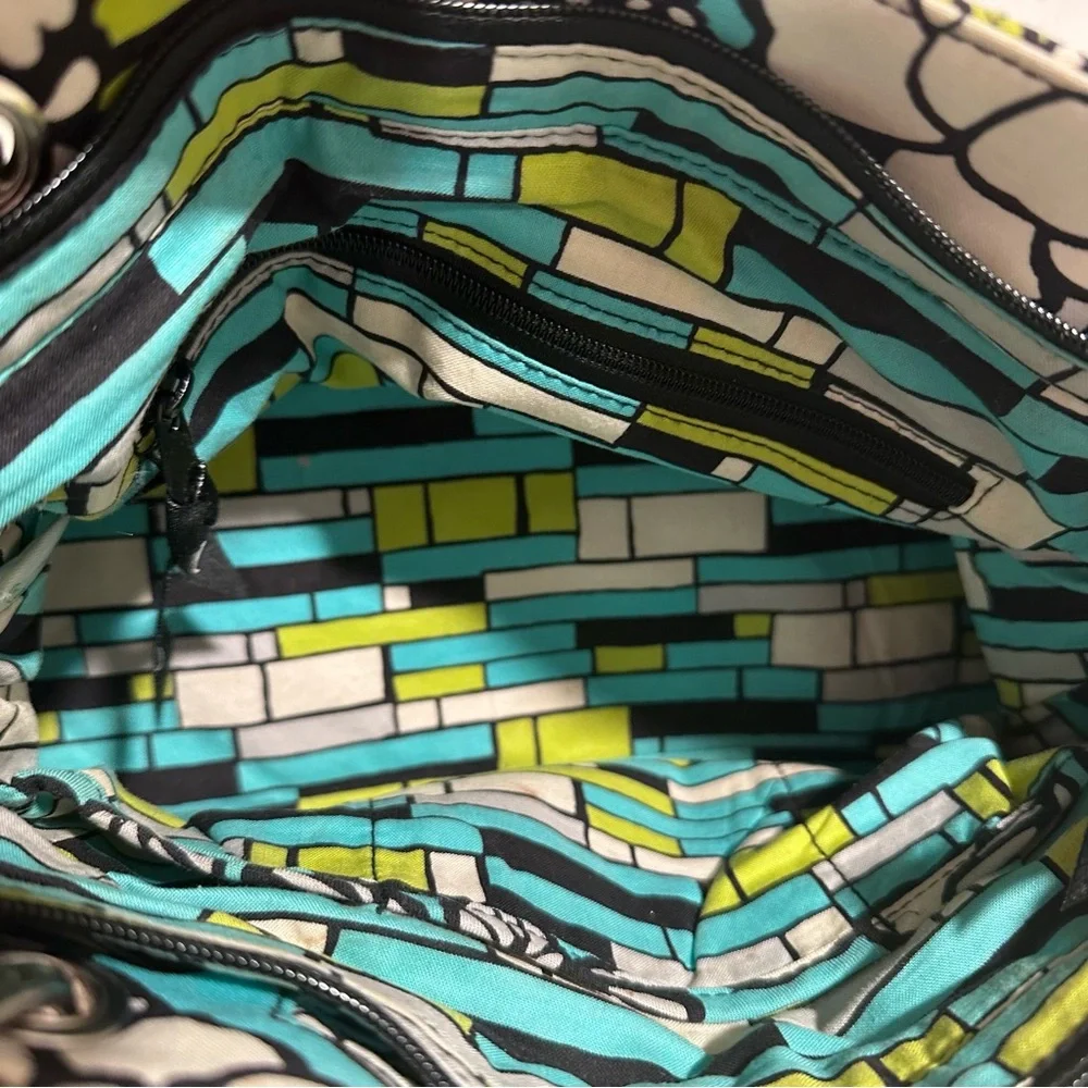 Vera Bradley Medium Tote Purse in Retired Island Blooms Teal Floral Quilted GUC